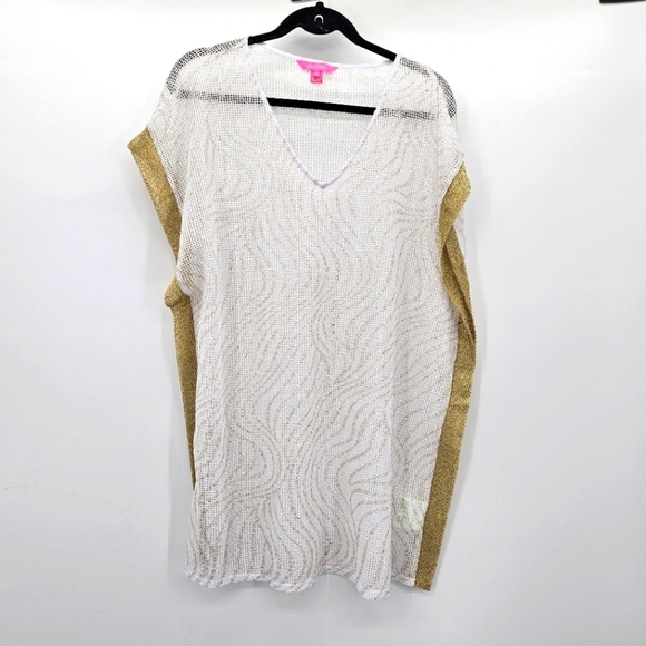 Lilly Pulitzer Ellio Metallic Wave Foil Mesh Caftan Swimsuit Cover Up Dress XS - Picture 4 of 7